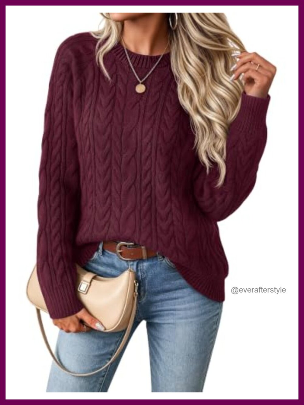 Women's Oversized Cable Knit Pullover Sweater Long Sleeve Crew Neck